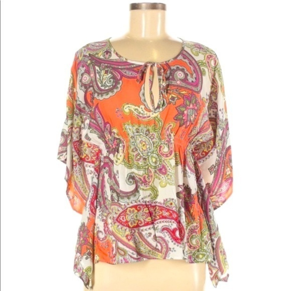 Glam sz M orange paisley BOHO short sleeve blouse